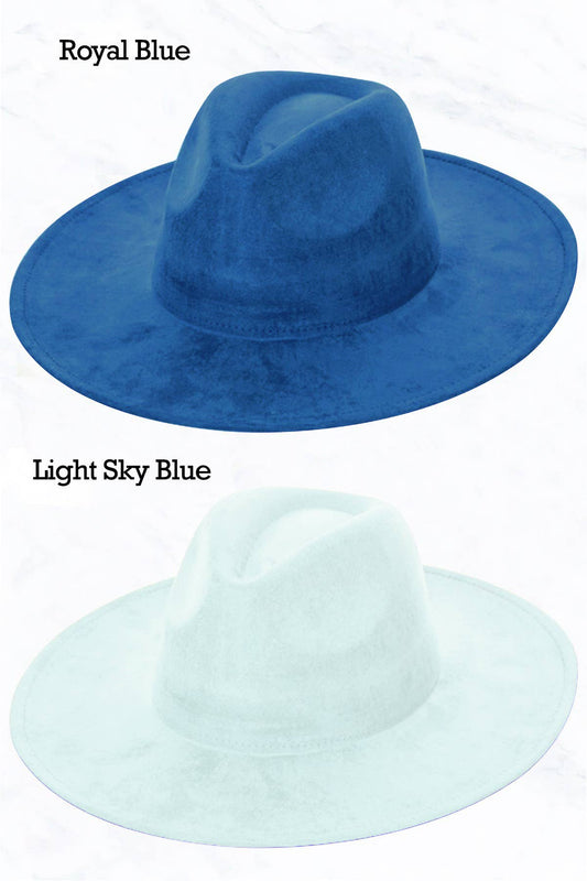 Suzie Q USA - Suede Large Eaves Peach Top Fedora Hat: Light Sky Blue