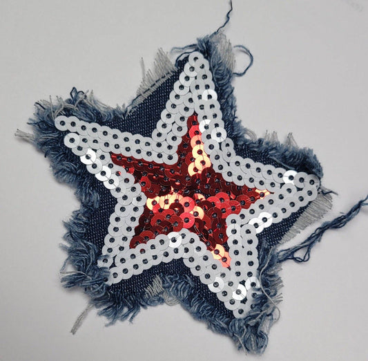 Denim Red & White Star PATCH (Requires Adhesive like E6000): Single Patch