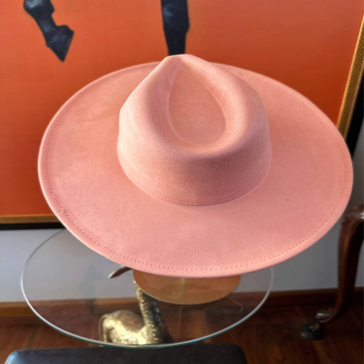 Classic Wide Brim Suede Premium Hat: Rust / ONE SIZE