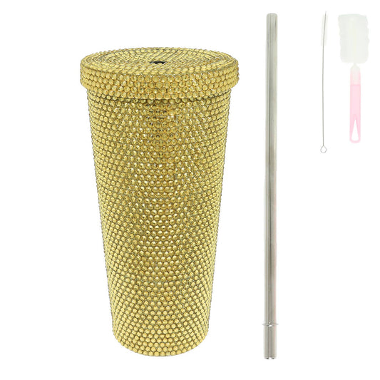 Rhinestone Encrusted Stainless Steel Tumbler : Gold