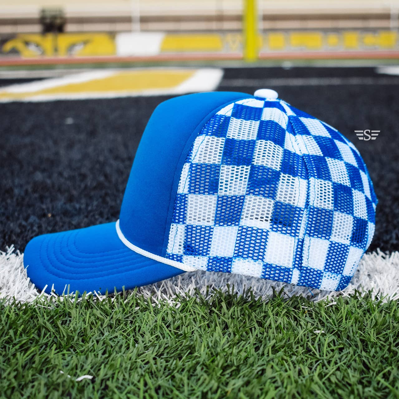 Checkered Mesh Back Cap: Orange/ White