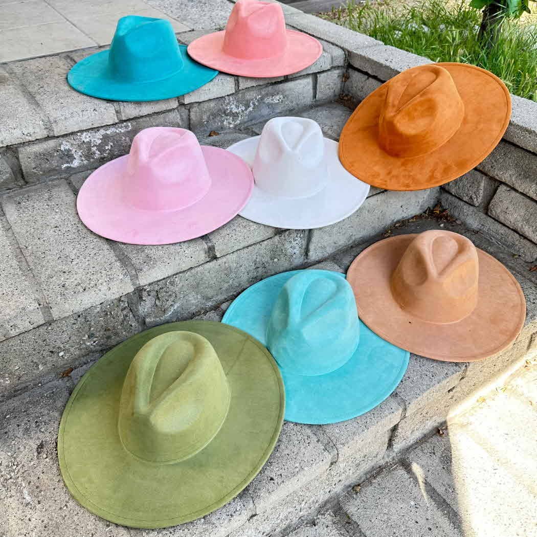 Classic Wide Brim Suede Premium Hat: CAMEL / ONE SIZE