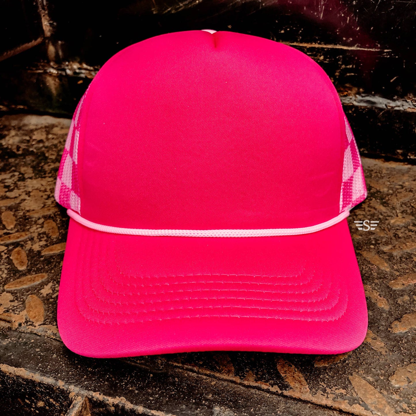 Checkered Mesh Back Cap: Pink/ Light Pink