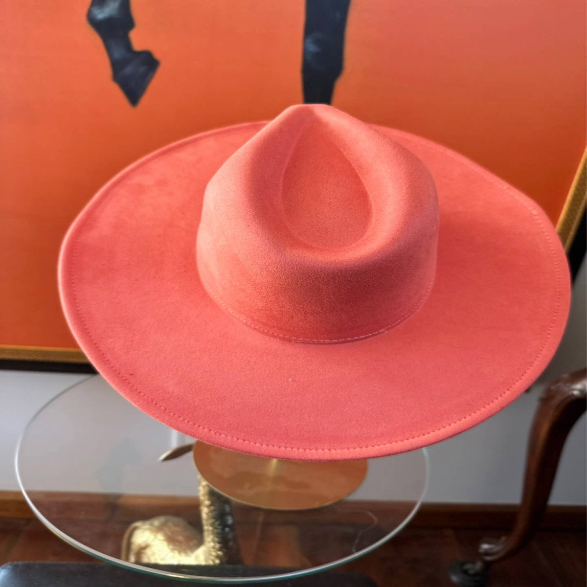 Classic Wide Brim Suede Premium Hat: Rust / ONE SIZE
