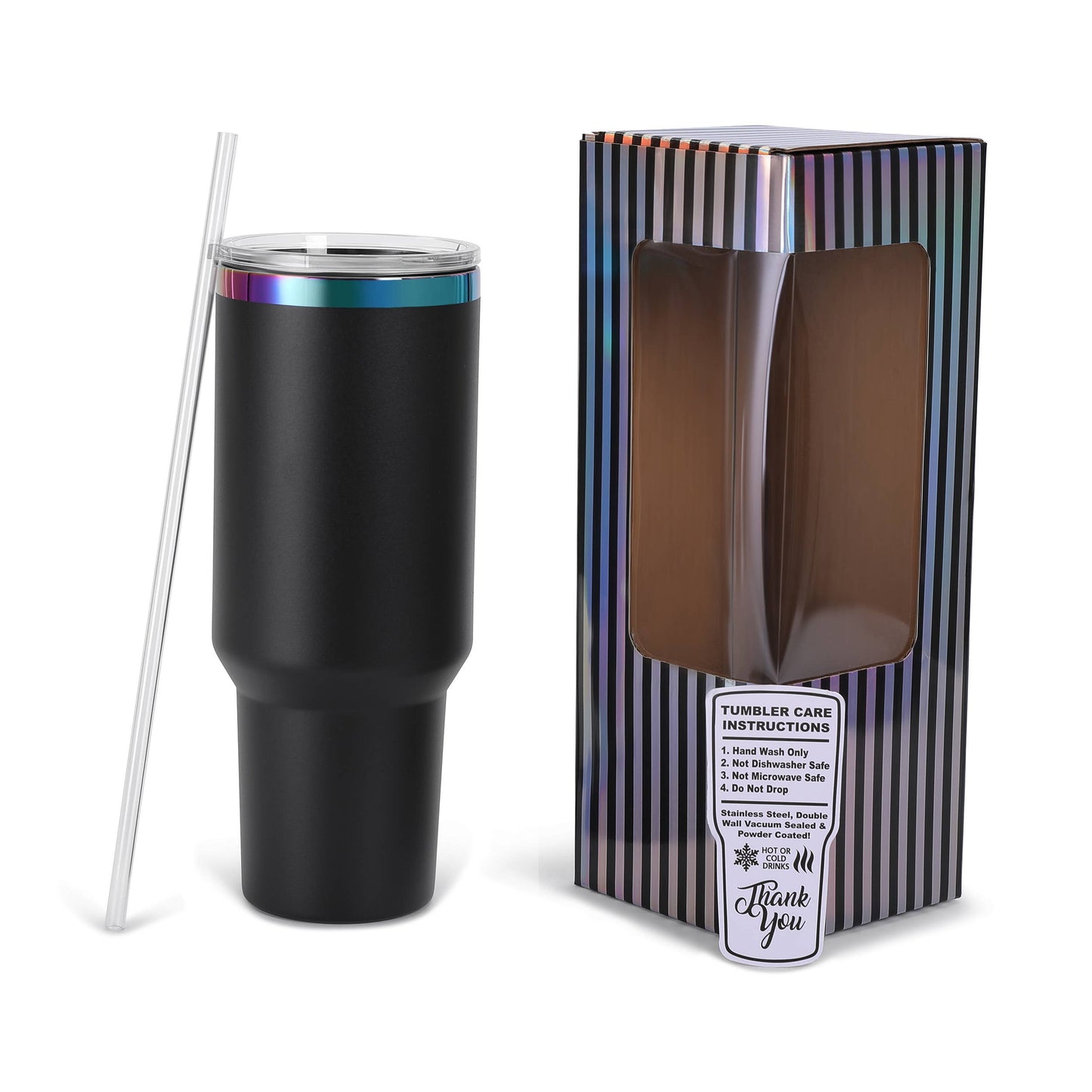Makerflo 40 oz Rainbow Plated Powder Coated Tumbler: Black / Singles