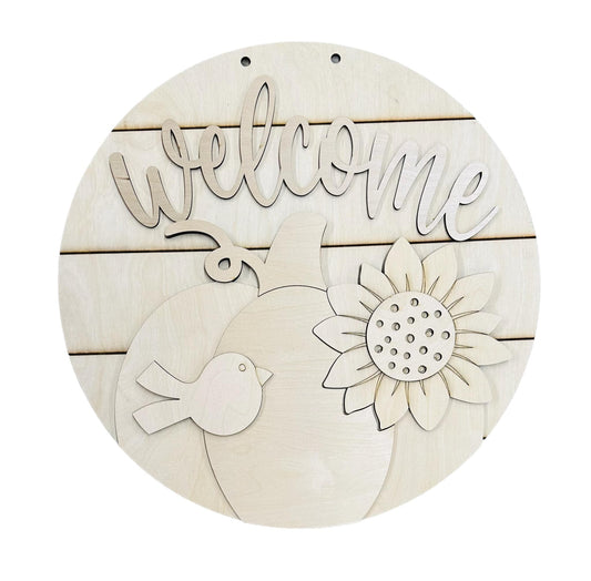 Welcome Pumpkin Sunflower Door Hanger