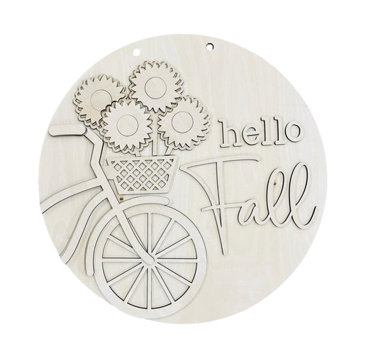 Hello Fall Sunflower Bicycle Door Hanger