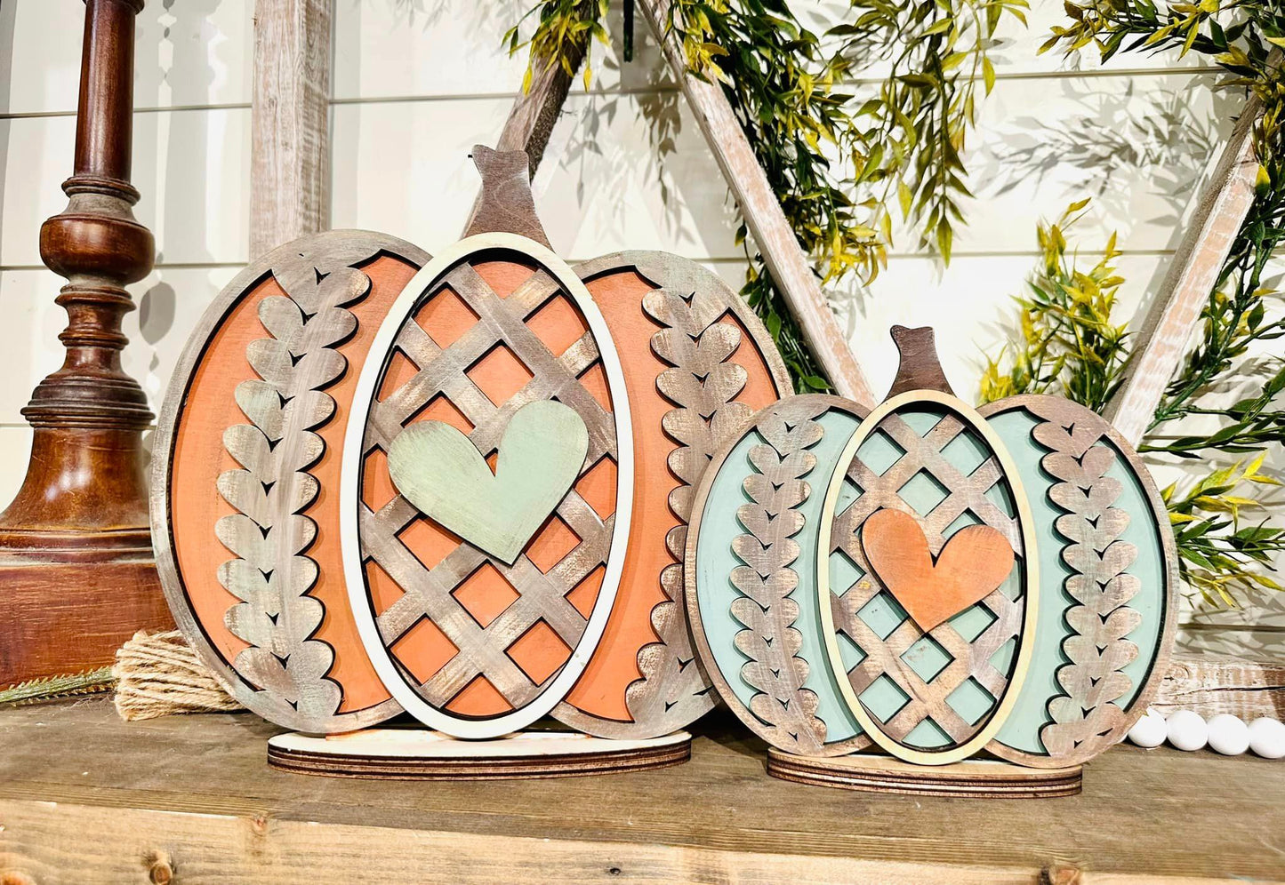 Lattice Pumpkin Shelf Sitters - Set of 2