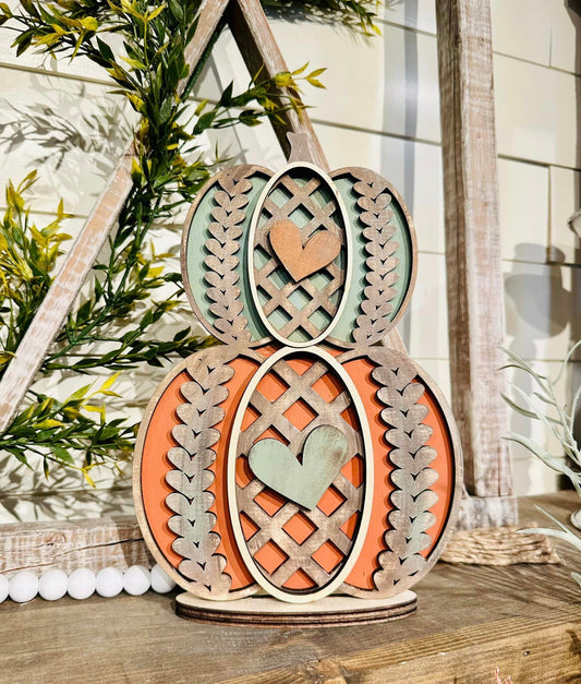 Stacked Lattice Pumpkin Shelf Sitter