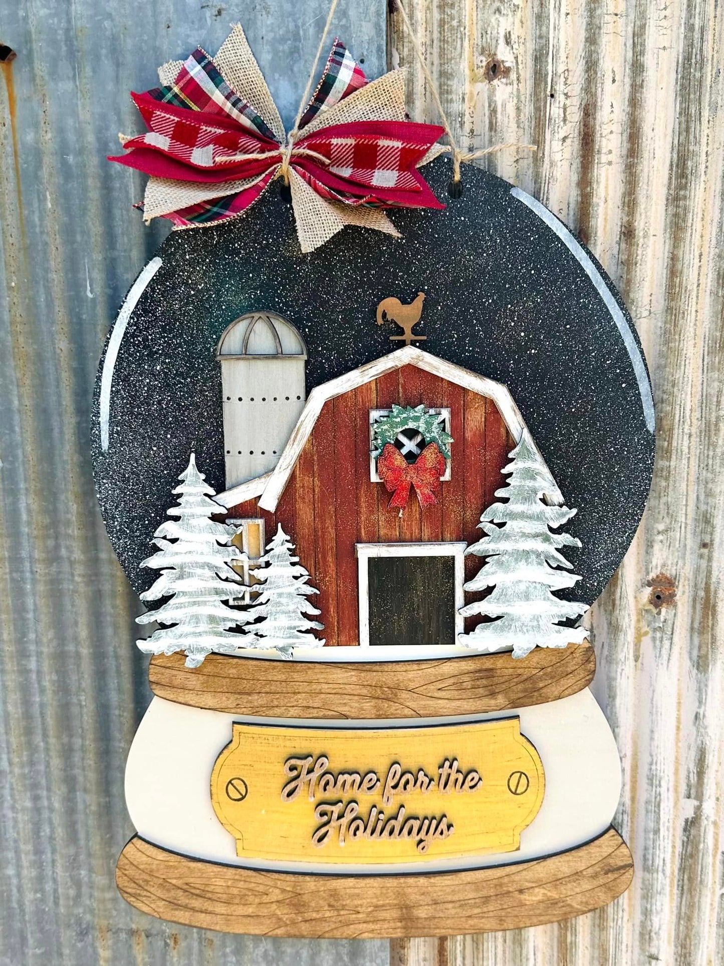 Winter Barn Snow Globe Door Hanger