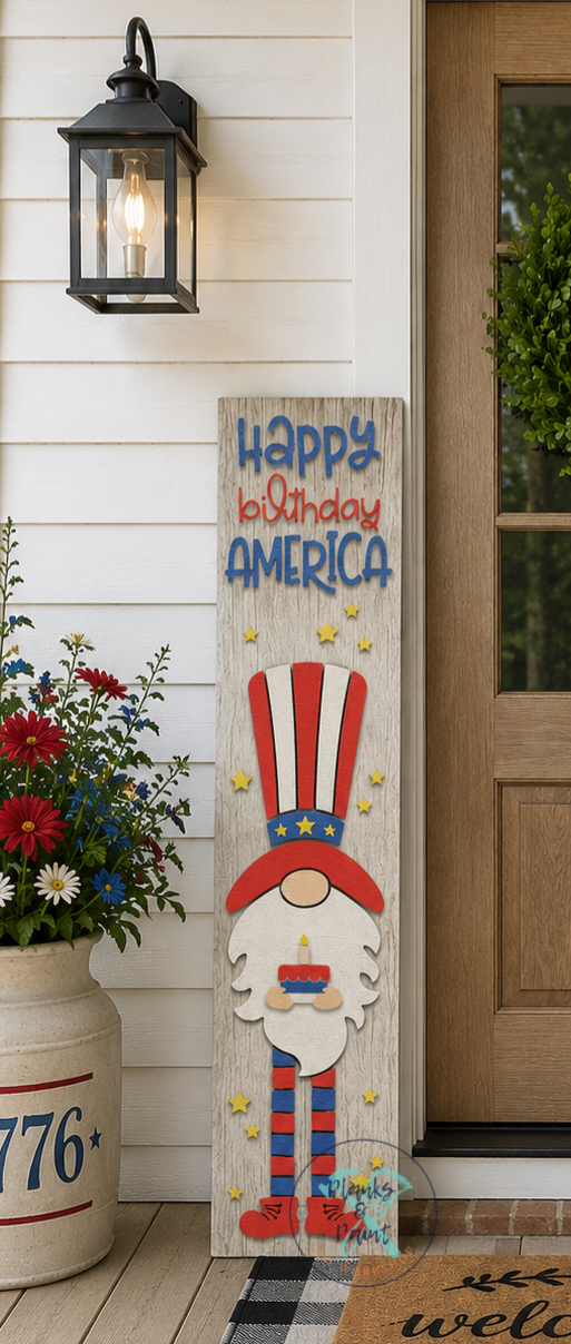 Happy Birthday America Gnome Porch Leaner