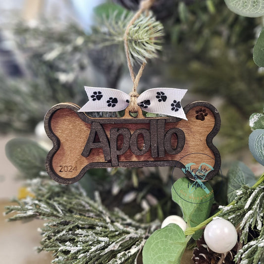 Personalized Name Dog Bone Ornament – Custom Pet Keepsake