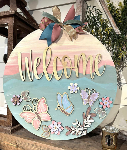 Welcome Butterflies Door Hanger