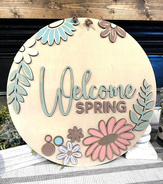 Welcome Spring Flowers Door Hanger