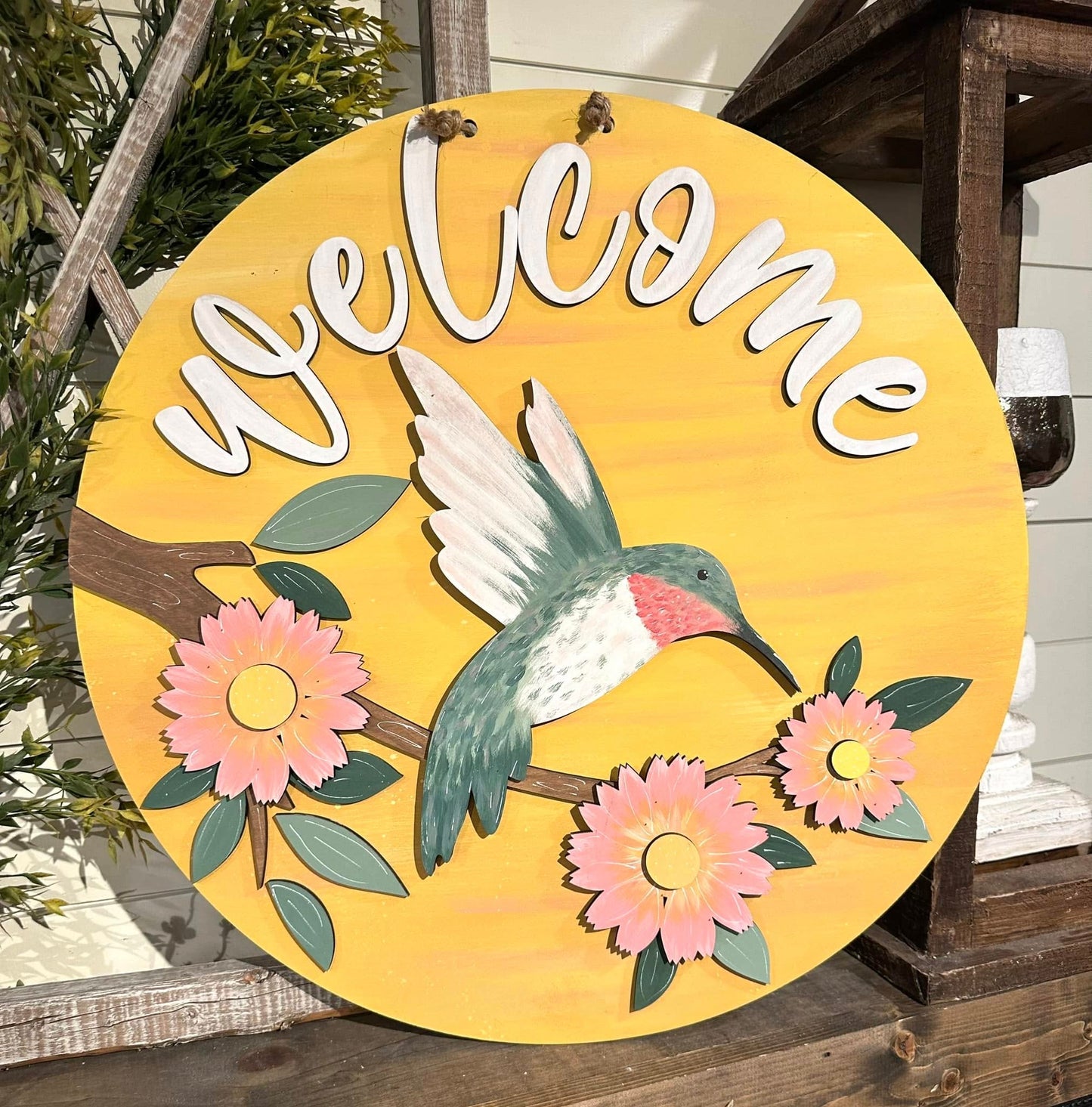 Welcome Hummingbird Door Hanger