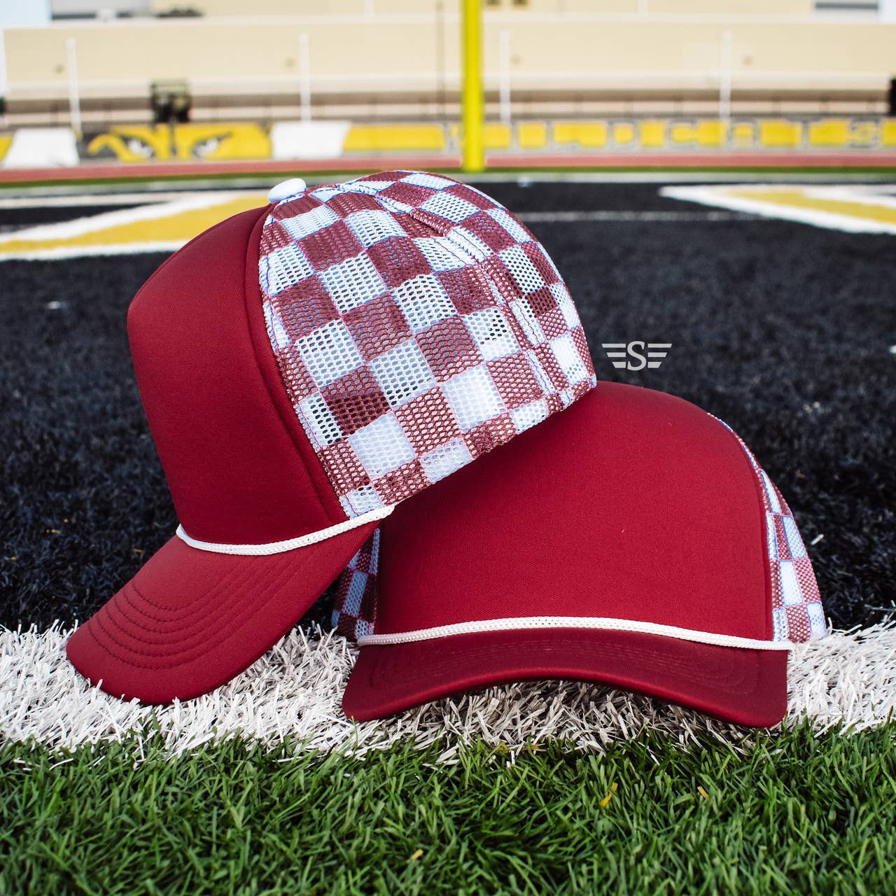 Checkered Mesh Back Cap: Navy Blue/ White