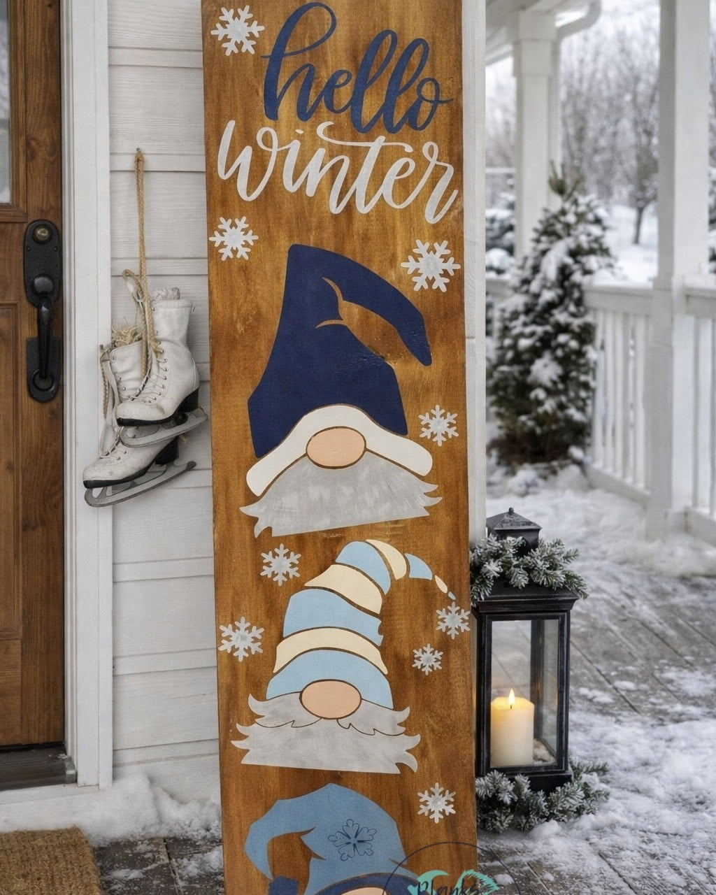 Hello Winter Gnome Porch Leaner