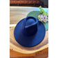 Vegan Felt Fedora Hat with Wide Stiff Flat Brim: DENIM / ONE SIZE