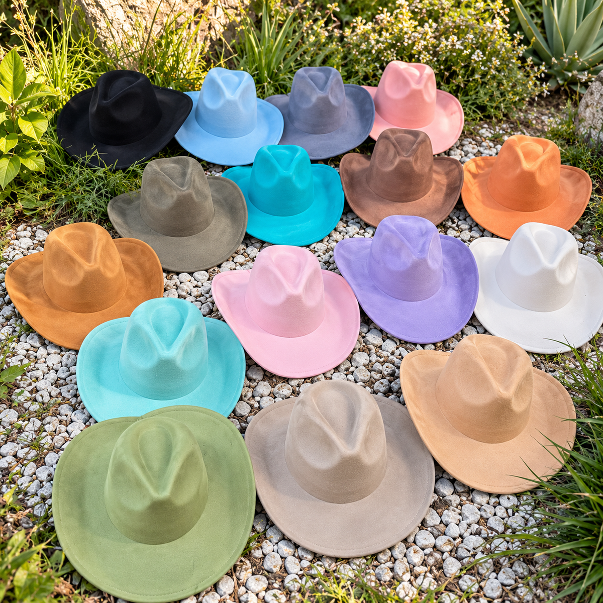 Vegan Suede Cowboy Hat: CARAMEL / ONE SIZE