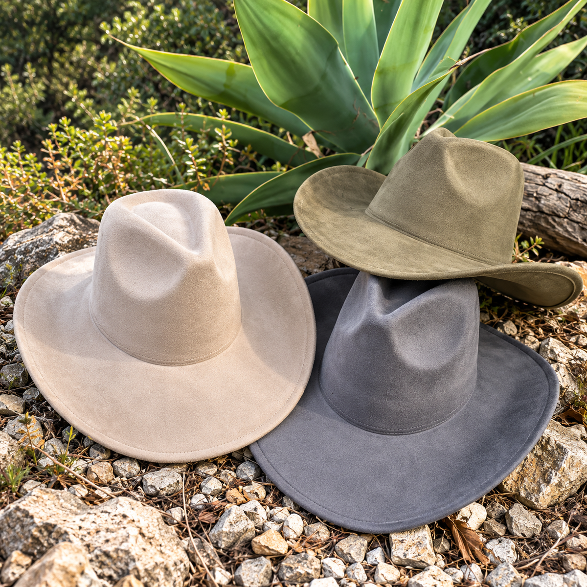 Vegan Suede Cowboy Hat: CARAMEL / ONE SIZE