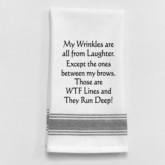 Wild Hare Designs - BB-M-110 "My Wrinkles are all from laughter..": White - Black Lined Trim