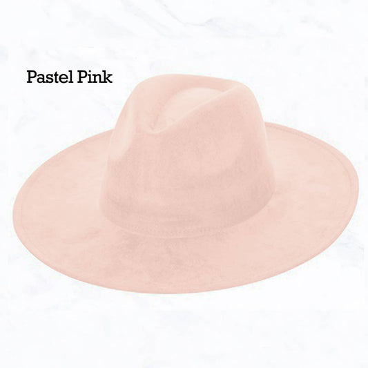 Suzie Q USA - Suede Large Eaves Peach Top Fedora Hat: Pastel Pink