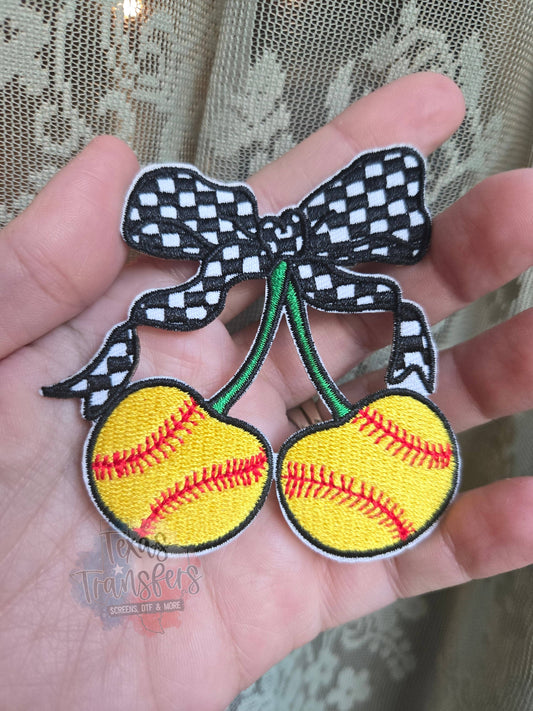Softball Cherries Iron-On Patch: Single Patch