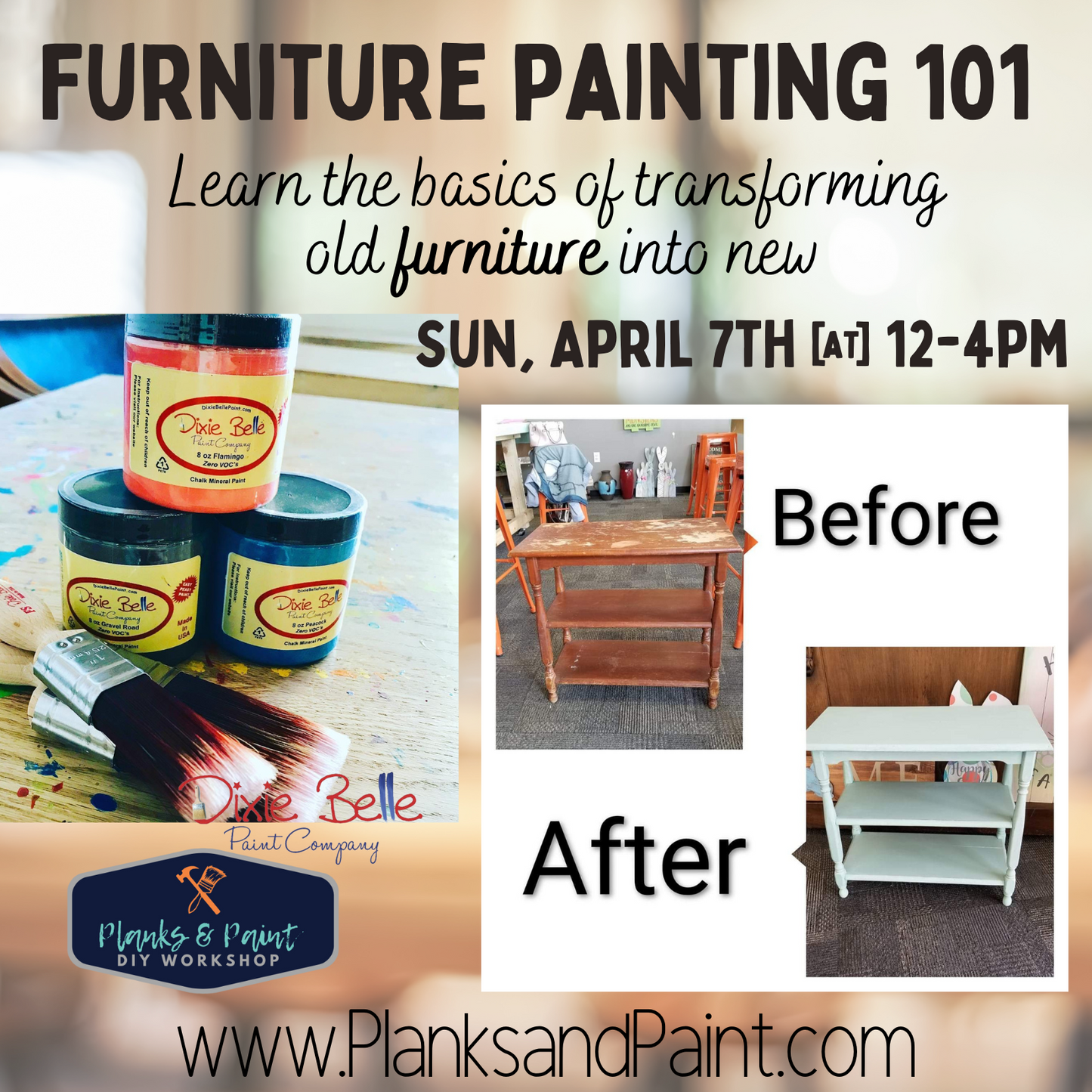 Furniture Painting 101 - 4/7/24 @ 12-4pm
