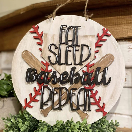 Eat Sleep Baseball/Softball Repeat 10" Round Door Hanger