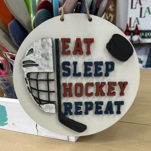 Kid's Eat Sleep Hockey 10" Round Door Hanger