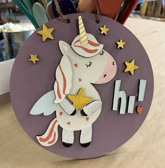 Unicorn Hi! 10" Round Door Hanger