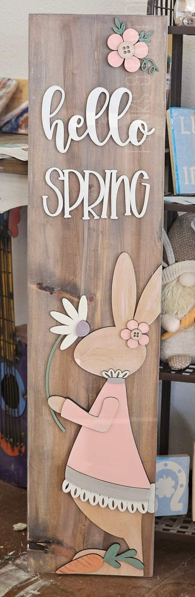 Hello Spring Bunny 3D Porch Leaner