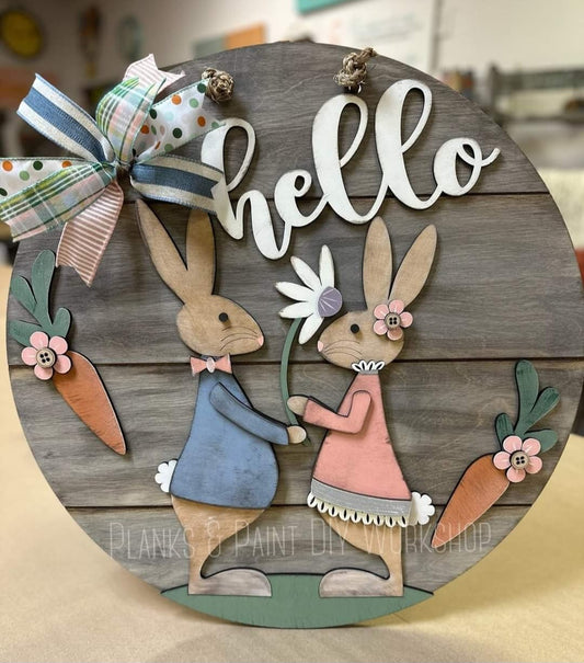 Bunny Couple Spring Door Hanger