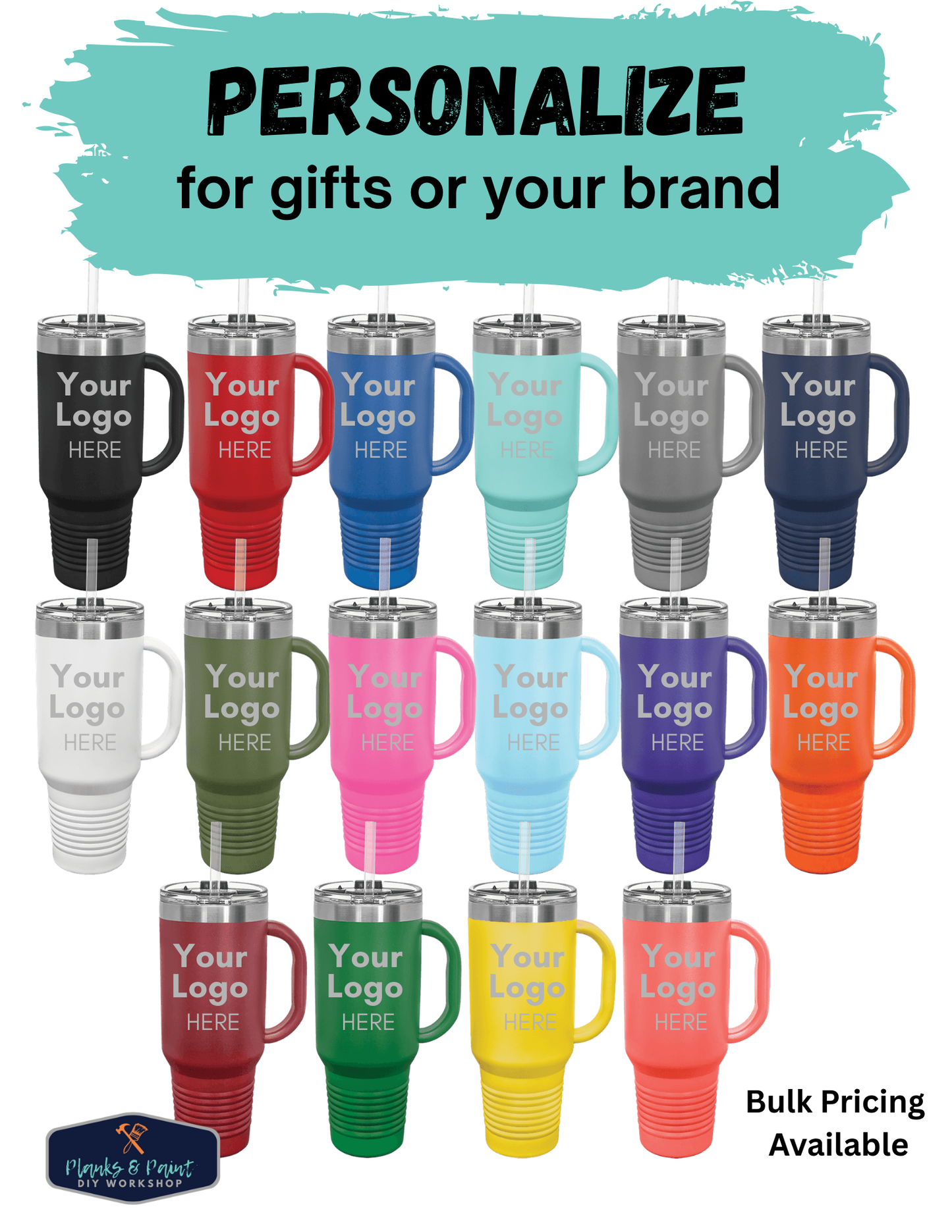 Polar Camel 40 oz. Travel Mug with Handle & Straw