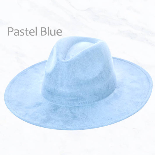 Suzie Q USA - Suede Large Eaves Peach Top Fedora Hat: Pastel Blue