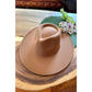 Vegan Felt Fedora Hat with Wide Stiff Flat Brim: RUST / ONE SIZE