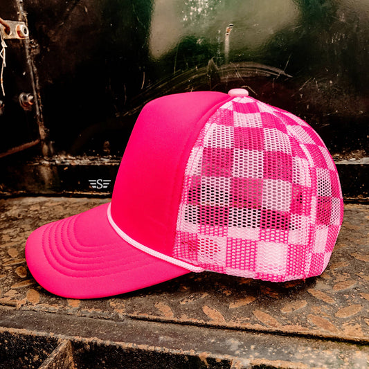 Checkered Mesh Back Cap: Pink/ Light Pink