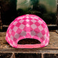 Checkered Mesh Back Cap: Pink/ Light Pink