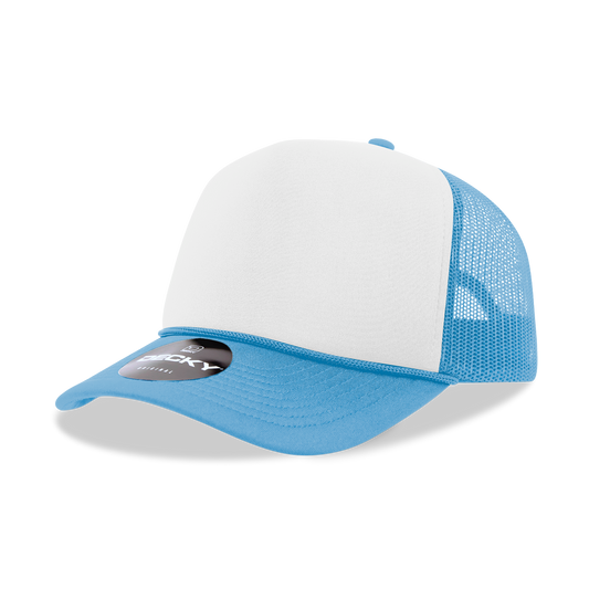 The Park Wholesale - Decky 6025 - Mid Profile, 5 Panel Foam Trucker Hat - 6025: Sky/Wht/Sky