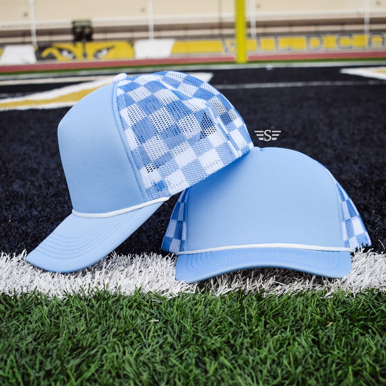 Checkered Mesh Back Cap: Navy Blue/ White