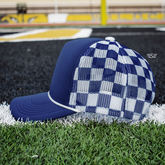 Checkered Mesh Back Cap: Navy Blue/ White