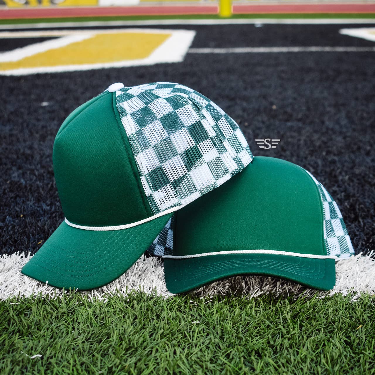 Checkered Mesh Back Cap: Orange/ White