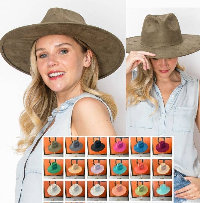 Best seller Fashion Classic Wide Brim Suede Premium  Hat : CARAMEL / ONE SIZE