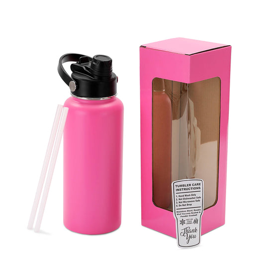 Makerflo 32 oz Hydro Powder Coated Water Bottle, 2-in-1 Lid: Pink / Singles