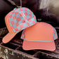 Checkered Mesh Back Cap: Pink/ Light Pink