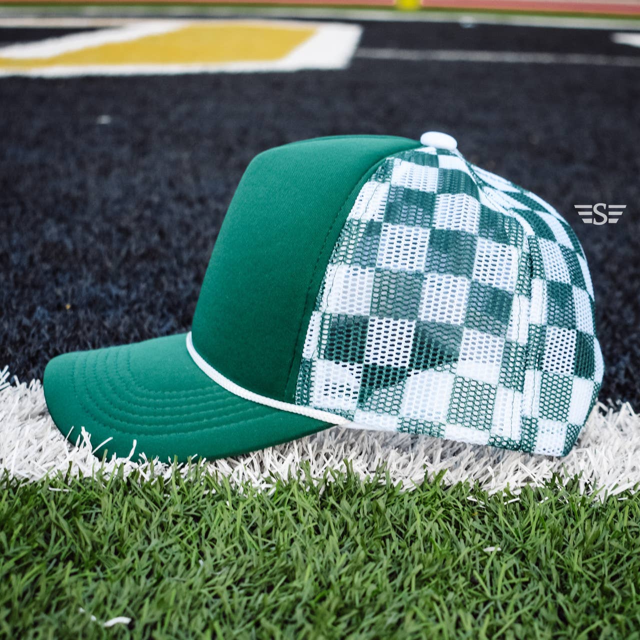 Checkered Mesh Back Cap: Orange/ White