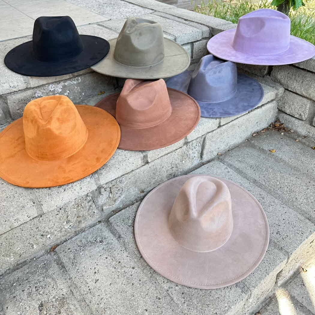 Classic Wide Brim Suede Premium Hat: CAMEL / ONE SIZE