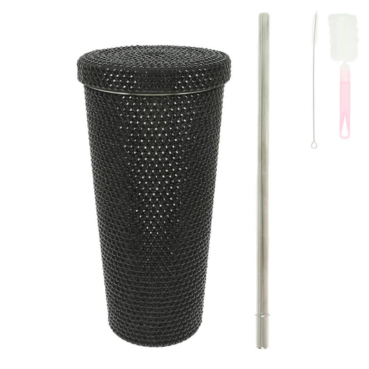 Rhinestone Encrusted Stainless Steel Tumbler : Black