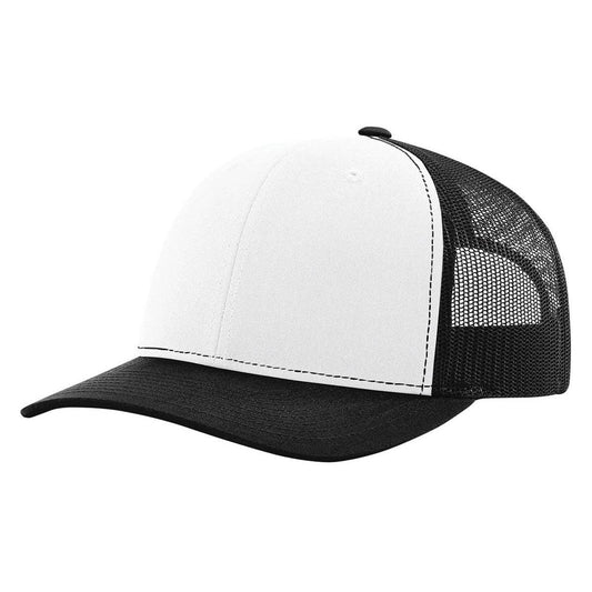 The Park Wholesale - Richardson 112 Classic Premium Trucker Hat, Snapback Cap: White/Black