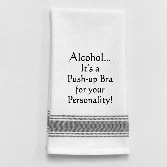 BB-A-129 White Kitchen Towel "Alcohol:  It's a push-up..."